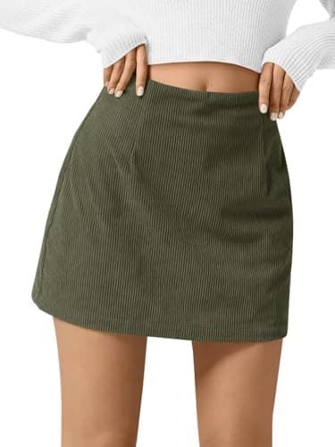 Wenrine Womens Corduroy Mini Skirt Casual High Waisted A-line Fall Winter Bodycon Short Pencil Skirts Army Green - Image 1