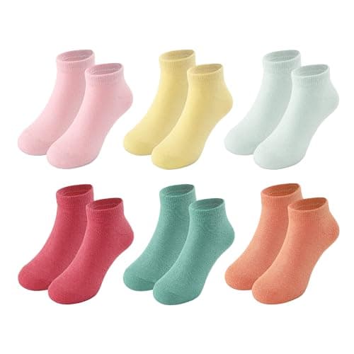 Fiveluck 6 Pack Girls Toddler Ankle Socks, Cotton Soft Low Cut Socks for Kids, Daily School Casual Wear, Yellow/Green/Blue, 3-5T - Image 1