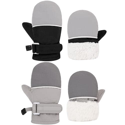 Urban Virgin Infant Baby Toddler Kids Winter Mittnes Lined Fleece Warm Waterproof Ski Snow Gloves For Boys Girls BlackGreyMixed&GeryDarkgreymixed 6-24 Months - Image 1