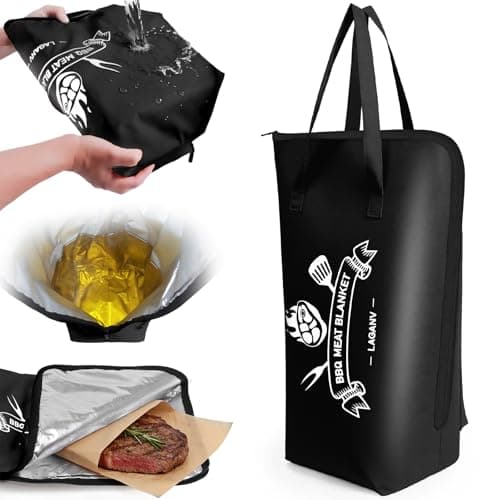 LAGANV BBQ Meat Blanket - 21.6" Insulated Meat Resting Bag with Odor-Free TPU Core, Leak-Resistant Wide-Mouth Design for Brisket, Pork Shoulder & Turkey, Heavy-Duty 5-Layer BBQ Resting Bag (Black)