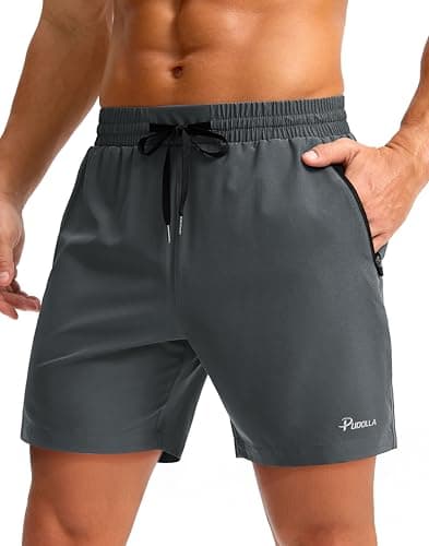 Pudolla Running Shorts for Men 5"/9" Gym Shorts with Zipper Pockets Lightweight Quick Dry Running Shorts(Iron Grey L5_3XL) - Image 1