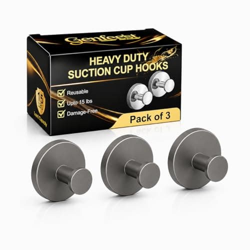 Genfest Suction Cup Hooks, Shower Hooks No Drill, Heavy Duty Wall Hooks for Hanging 15lbs, Reusable Waterproof Towel Hooks for Bathrooms Kitchen Glass Door Tile, Stainless Steel Hook Holder 3 Pack - Image 1