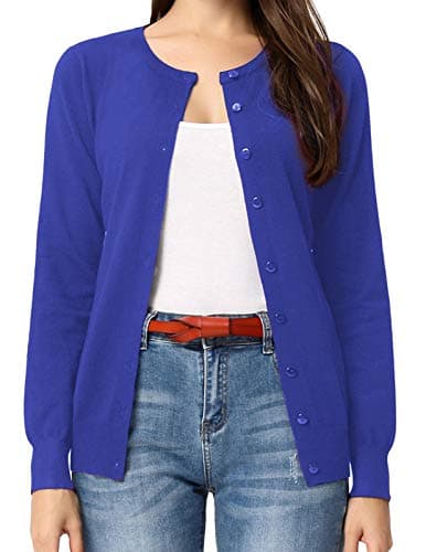 Crew Neck Cardigan Button Down Sweaters for Women Loose Fit(M,Royal Blue) - Image 1