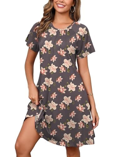 Heymoments Women Short Sleeve Dress Floral Print Medium Crew Neck Casual Flowy Cute Below Knee Sundress Comfy Shirt Teachers Summer Travel 2025 Novelty Boho Dresses with Pockets - Image 1