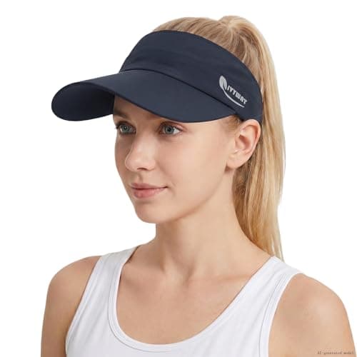 IVYWNT Sun Visor Hat for Men Women, Summer Wide Brim UV Protection Visor Adjustable Empty Top Hat for Golf Tennis Running, Navy Blue - Image 1