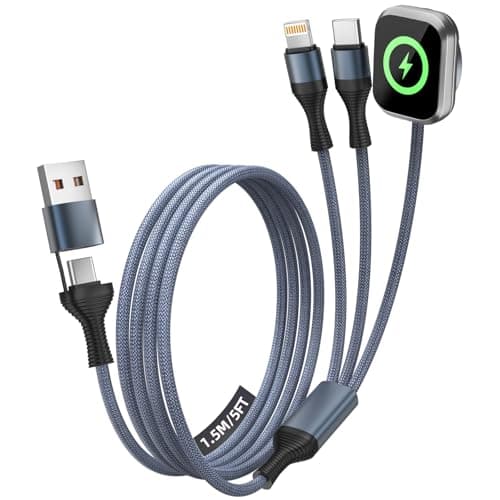 Cruise Essentials 2026, 3 in 2 Multi Charging Cable for iPhone Watch Charger/iPhone 17/IP, iWatch Charger, Travel Camping Essentials Compatible with iWatch 11-2/Ultra/iPhone 17-8,Car (5FT, Gray) - Image 1