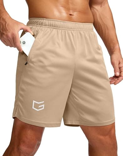 G Gradual Men's 5"/ 7"/ 9" Workout Running Shorts Quick Dry Lightweight Gym Shorts with Zip Pockets (Light Khaki Medium) - Image 1