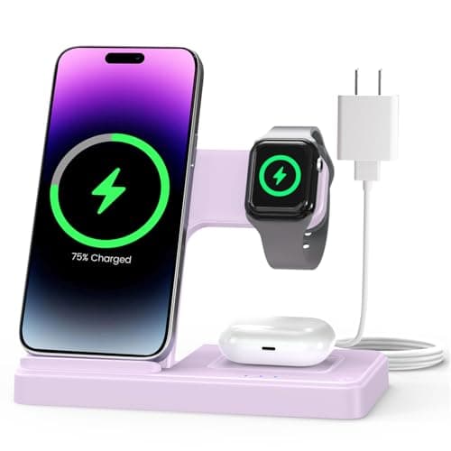 Wireless Charger Stand Charging Station: 3 in 1 Charger Multiple Devices for Apple iPhone 17 16e 16 15 14 Pro Max 13 12 11 for Watch 11 10 9 8 7 6 5 4 3 2 SE and Ultra & Airpods Series, Light Violet