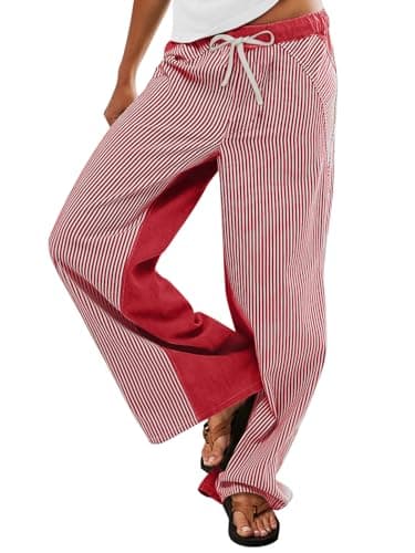 PEIHOT Low Rised Stripe Pajama Pants for Women Lounge Christmas Wide Leg Jeans Trendy Red and White - Image 1