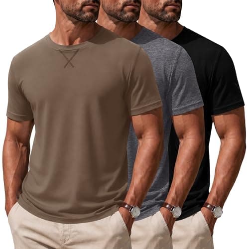 Poriff 3 Pack Men's Performance Casual T-Shirts, Stretch Soft Solid Color Short Sleeve Tees, Wrinkle-Resistant Summer Essentials Tops XL - Image 1