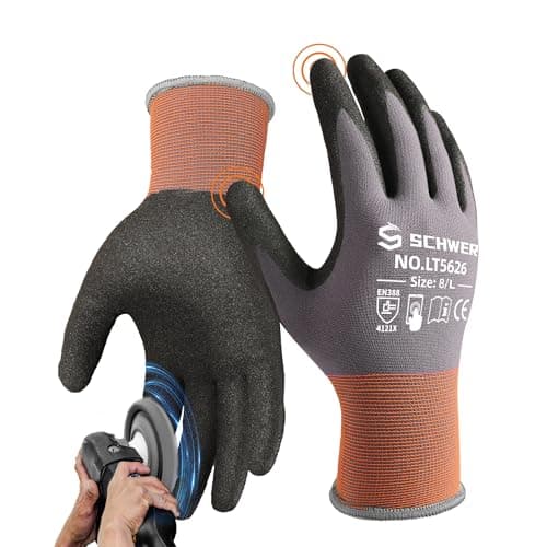 Schwer 3 Pairs Work Gloves Sandy Nitrile Coated LT5626, Level 6 Abrasion Resistant (Certified) Heavy Duty Working Gloves with Grip for Men Women, Touch-Screen, for Gardening, Construction, S - Image 1