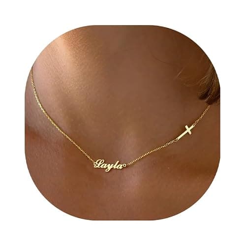 Elemtansy Mothers Day Custom Name Necklace with 1-3 Tiny Names - 18K Gold-Plated Family Necklace Personalized with Heart, Cross, Paw Print - Birthday Jewelry Gifts for Mom, Wife (1 Tiny Name + Symbol) - Image 1