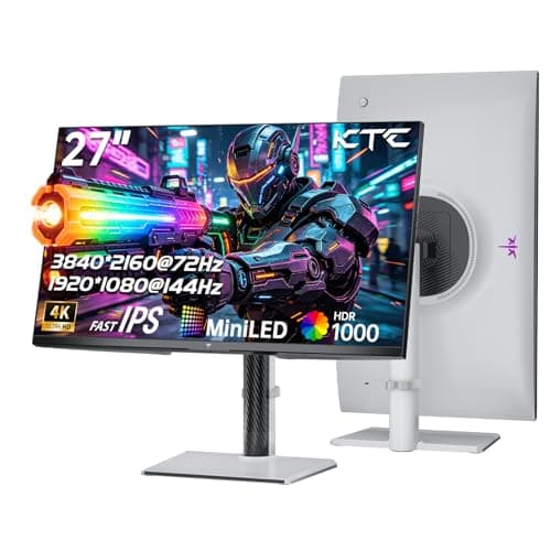KTC 27 Inch 4K QD-Mini LED Gaming Monitor, Dual Mode (UHD 72Hz/FHD 144Hz) 3840x2160 Monitor with Fast IPS, HDR1000, Adaptive-Sync, HDMI & DP, VESA, Height/Pivot/Swivel/Tilt Adjustable, White, M27U6