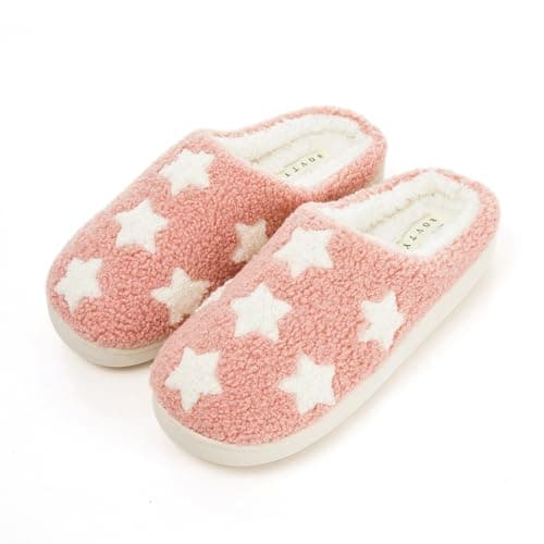 BOVTY Memory Foam Slippers for Women - House Slip-on with Colorful Hearts & Stars Pattern Cute Cozy Bedroom shoes - Image 1