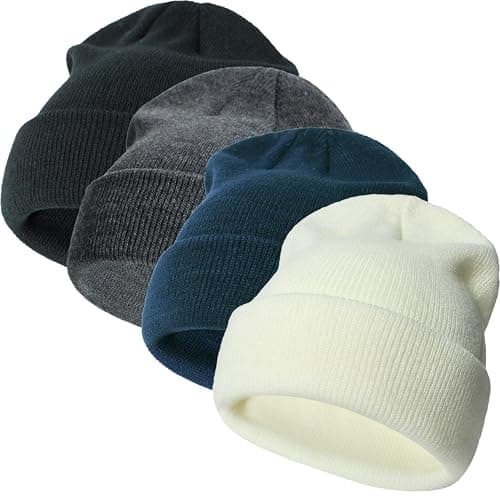 Sea Zaela 4 Packs Baby Toddler Winter Hats Infant Boys Girls Beanie Soft Knitted Hat Set Black+Deep Grey+Navy Blue+White 2-6T - Image 1