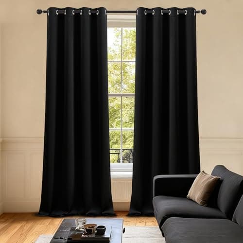 LIMON HOME Black Blackout Curtains 84 inches Long for Living Room Bedroom, Soundproof Window Treatment Black Out Drapes for Hall Room, Set of 2 Panels - Image 1