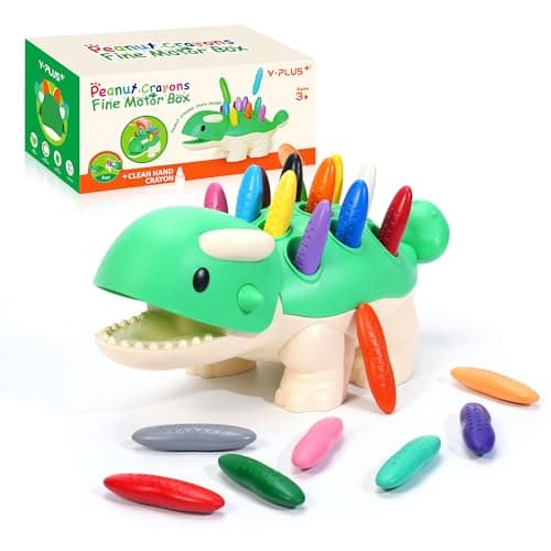 YPLUS Dinosaur Toys with Peanut Crayons, Montessori Sensory Fine Motor Learning Toys 24 Colors Toddler Crayons Box Toy Activity Set for Kids - Image 1