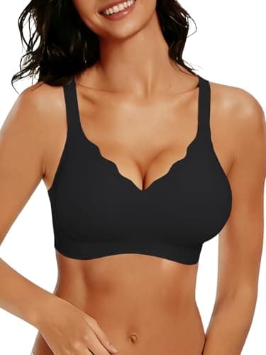 COCOMARTS Jelly Bras for Women No Underwire Seamless Push Up Scalloped Tshirt Bralettes Comfortable Wireless Everyday Bra Black XX-Large - Image 1