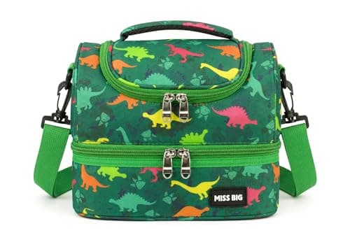 MISS BIG® Kids Lunch Bag for Boys, Dinosaur Insulated Lunch Bag with Two-Tier Storage, Adjustable Shoulder Strap, Lunch Box Bag for Kids, School, Daycare, Picnic, and Travel - Image 1