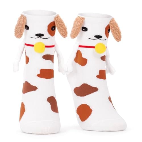 Bibalabili Holding Hands Socks, Boy and Girl Novelty Funny Magnetic Mid-Tube Baby Children Smile Unisex Socks (US, Alpha, Large, Regular, Cute Puppy) - Image 1