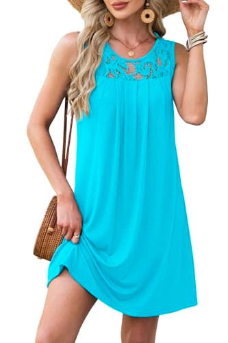 BKRIVE Summer Dresses for Women Sleeveless Flattering Sundress Lace Scoop Neck Beach Vacation Dress Sky Blue L - Image 1
