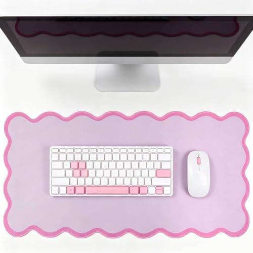 yuboo Pink Scalloped Desk Mat, 31" x 15.7" Large Waterproof Pastel Desk Mat Kawaii Cottagecore Aesthetic Desk Pad Desktop Keyboard Mouse Mat for Dorm Office Gaming Decor - Image 1