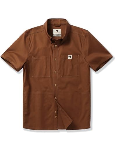 CHRONOLINE Men's Short Sleeve Work Shirt Heavyweight Cotton Canvas Utility Top 2026 Spring Summer Workwear Shirt Tobacco Brown - Image 1