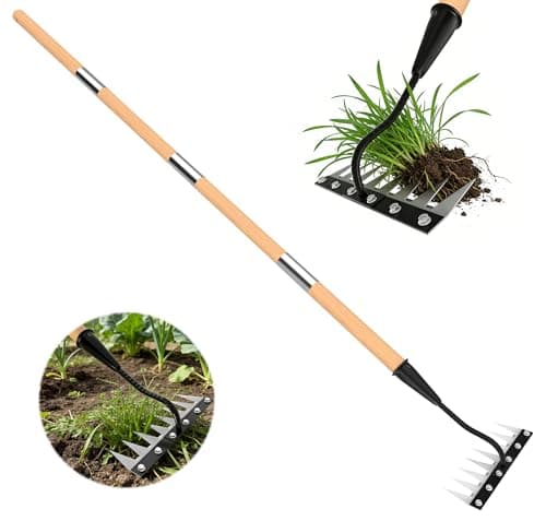 ATLRGISL Iron Weed Rake with Wooden Long Handle, 8 Teeth Weed Puller Tool Heavy Duty, Manual Gardenia Weeding Rake Tool for Yard, Lawn and Garden, 71Inch - Image 1