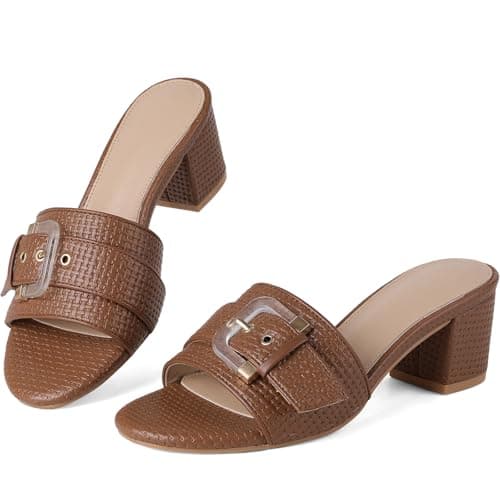 COMFITORIA Raffia Heeled Sandals Women Block Open Toe Slip on Mules - Image 1