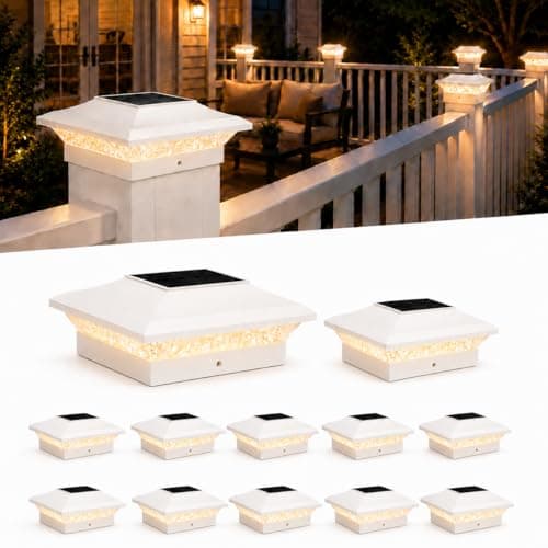 T-SUN 4x4 Solar Post Cap Lights Outdoor 12 Pack, Warm White LED Fence Post Solar Lights Fit for 4x4 Vinyl Posts, Waterproof Deck Light Solar Powered for Garden Patio Gate Porch - Image 1