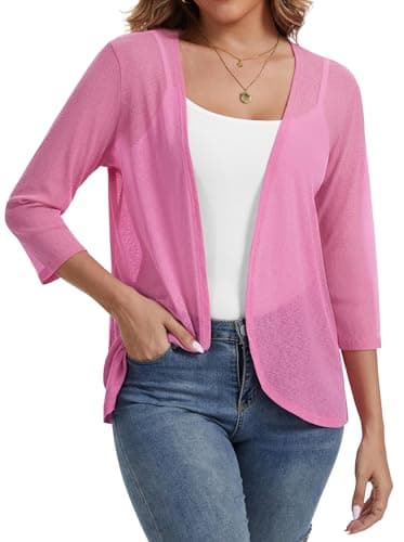 VIISHOW Womens Casual 3/4 Sleeve Cardigan Lightweight Open Front Trendy Soft Buttonless Cardigans, Hot Pink, Medium - Image 1