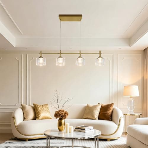TYhogar Modern Gold Linear Chandeliers for Dining Room,35" 4-Light Kitchen Island Lighting,Adjustable Height Led Dining Room Light Fixture,Pendant Lights Kitchen Island for Living Room - Image 1