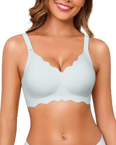 Seamless Jelly Bras for Women No Underwire Push Up Bra Full Coverage V-Neck Wirefree Bralettes Soft T-Shirt Everyday Bra, Blue, Medium - Image 1