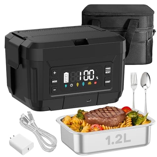 Genasmil Battery Powered Heated Lunch Box - 20000mAh Cordless Electric Lunch Box for Adults, 1.2L Stainless Steel Self-Heating Food Warmer with Removable Battery, Portable for Work, Office, & Travel - Image 1