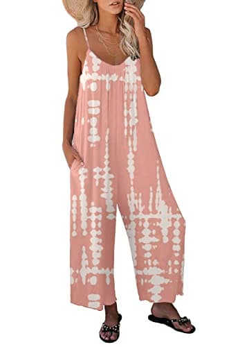 STOLKISS Women Casual Jumpsuits Summer Sleeveless Loose Jumpsuit Shoulder Strap Adjustable Long Pants Rompers with Pockets (Printing 1106, Large) - Image 1