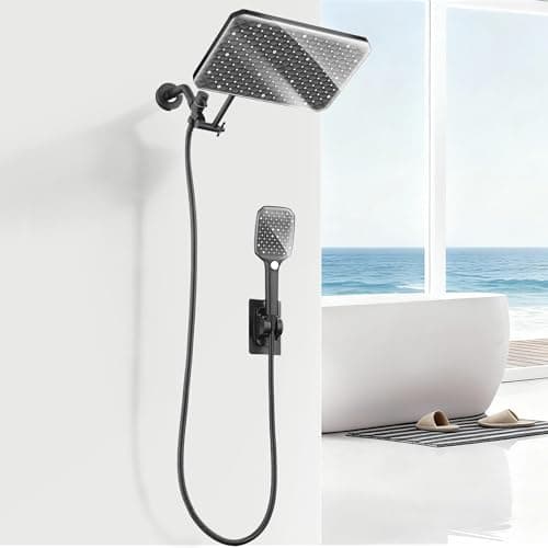 XXL 12.2" Rain Shower Head with Handheld Spray Combo, High Pressure Rainfall Shower Head, Height Adjustable Dual Shower Head, Luxury Waterfall Showerhead Bathroom - Image 1