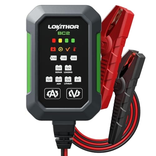LOKITHOR BC2 Car Battery Charger 0.75A/1A/2A Adjustable Currents, 6V/12V Automatic Battery Maintainer, Trickle Charger & Desulfator with Overcharge Protection, Double Pulse Repair, Forced Charging