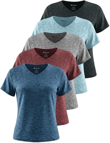 Missclub Short Sleeve Workout Tops for Women UPF 50+ 5 Pack V Neck Running Shirt for Women Yoga Exercise Tees Set C XL - Image 1