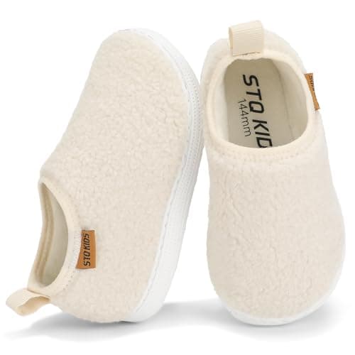 Toddler Boys Girls Slippers Indoor House Shoes Non-Slip Slip-On Baby Kids Fuzzy Warm Woolen Bedroom Slipper Cozy Lightweight Walking Shoes for Home Outdoor Winter Unisex Beige Toddler 6 - Image 1