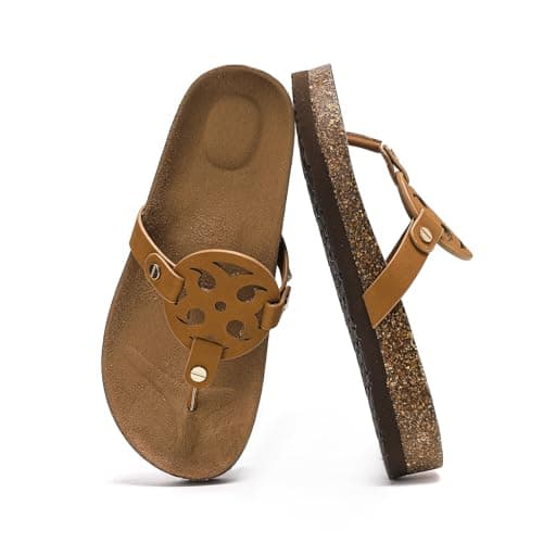 Bodantory Womens Cork Footbed Sandals with Arch Support Dressy Summer Flipflips Beach Comfy Thong Sandals - Image 1