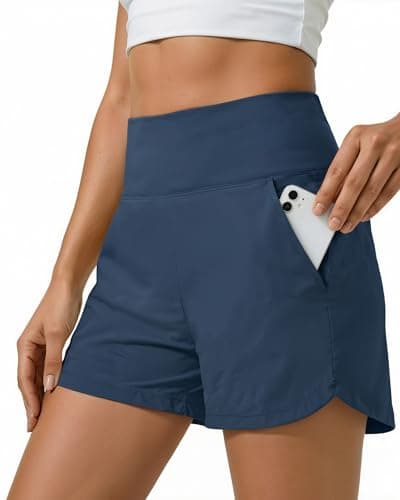 Sorfneo Womens Running Shorts 3.5", High Waisted Quick Dry Athletic Shorts with Pockets for Gym Yoga Workouts Navy Blue