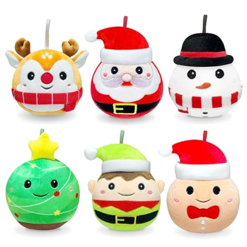 6 Pcs Christmas Plush Ornaments 5.15 Inches Stuffed Santa Snowman Elk Gingerbread Man Xmas Tree Ball Decorations for Winter Holiday Ornaments Christmas Tree Hanging Decor Birthday Party Supplies - Image 1