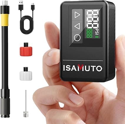 ISAMUTO Mini Electric Bike Pump, 120 PSI Portable Bike Tire Inflator with Digital Gauge & Auto Shut-Off, Rechargeable Pocket Air Pump for Presta & Schrader Valves, Road Bike, MTB, E-Bike - Image 1