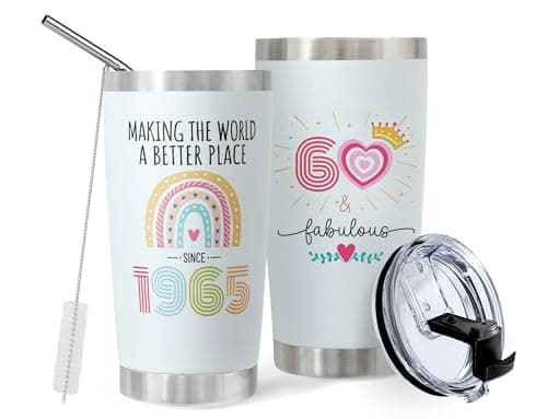 DLOCCOLD 60th Birthday Gifts For Women Tumbler 20oz- 1965 60th Cool Birthday Gifts for 60 Year Old Woman/Her/Mom/Grandma,60 Fabulous Gift, Birthday Decorations for Woman Turning 60 Year Old Present - Image 1