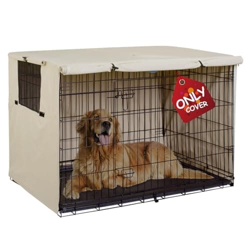 Explore Land 42 inches Dog Crate Cover Heavy Duty Polyester Pet Kennel Sunshade Universal Fit for Wire Cage (Light Tan) - Image 1