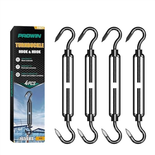 PROWIN 4PCS M6 Hook to Hook Turnbuckle, 304 Stainless Steel with Black Electrophoresis Finish, Heavy Duty Adjustable Tensioner for Shade Sail, Wire Rope, Chain, Clothesline & Tent Installation - Image 1