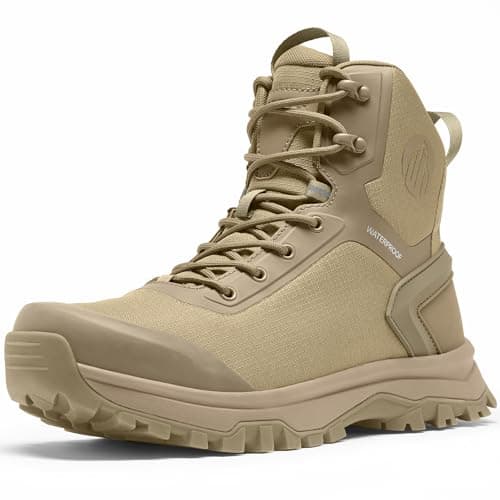 Coostar Tactical Boots for Men Lightweight Military Combat Boot Side Zipper Motorcycle Hiking Work Boots Waterproof 8 Inches Sand Size 13 - Image 1