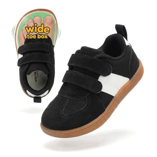 WIDE TOE BOX Toddler Barefoot Shoes Wide Girls Boys School Shoes Zero Drop Tennis Sneakers Non-Slip First Walking Shoe for Daycare Outdoor Activities Black/White Toddler Size 10 - Image 1