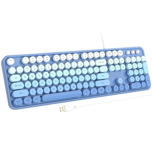 Atelus USB Wired Computer Keyboard - Retro Typewriter Style Full Size Office Keyboard with Number Pad, Caps Indicators, Foldable Stands, for PC Laptop Desktop Windows (Blue) - Image 1