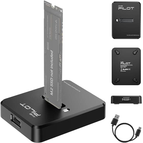 AMZPILOT Tool-Free M.2 NVMe & SATA to USB C Docking Station, 10Gbps SSD Reader Adapter for Data Rescue & External Storage, Supports M/B+M Key NVMe PCIe & SATA NGFF 2230-22110, for Laptop, PC